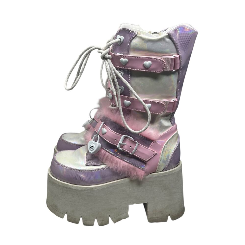 Demonia Platform Boots Women’s Sz 6 Pink Holographic Kawaii Y2K Goth Harajuku